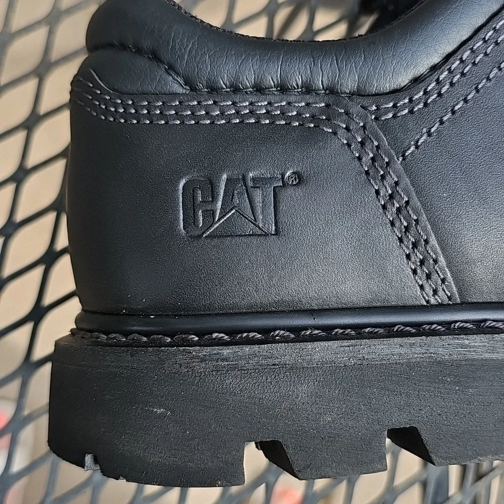 Men's Black Leather CAT Caterpillar Work Shoes with comfort soles Brand New 7W